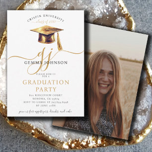 Invitación Partido de Graduación Minimalista de Guión Dorado 