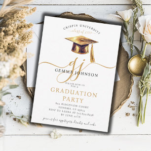 Invitación Partido de Graduación Minimalista de Guión Dorado 