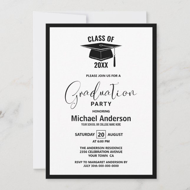 Invitación Partido de Graduación Minimalista Moderna (Anverso)