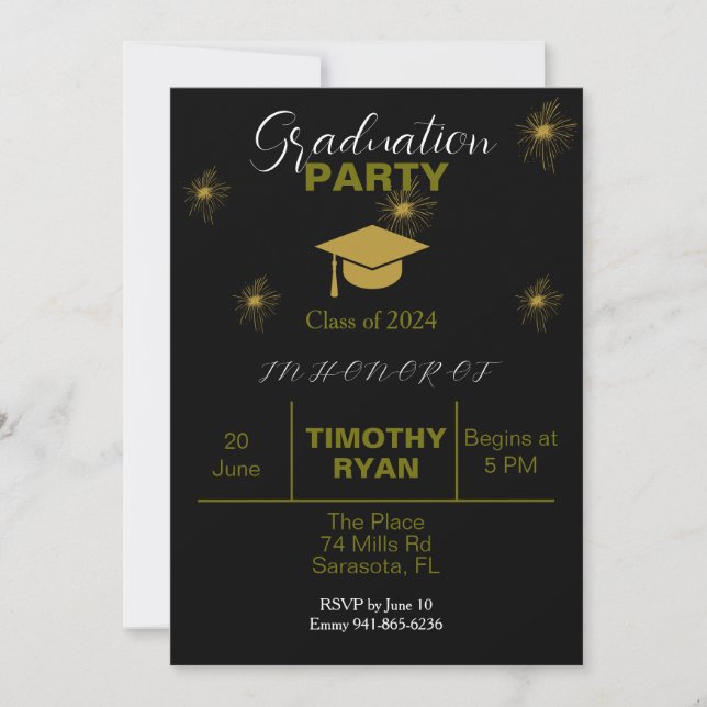 Invitación Partido de Graduación Moderna con fuegos artificia (Anverso)