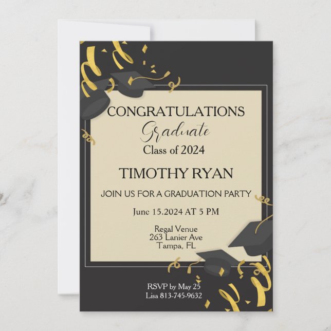 Invitación Partido de Graduación Moderna de Guión Black Cap G (Anverso)