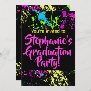Invitación Partido de Graduación Moderna de Paint Splatter de