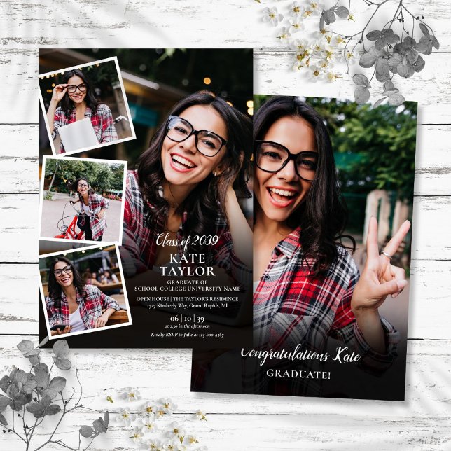 Invitación Partido de Graduación Moderna del collage de fotos (Photo Collage Modern Graduation Party Invitation)