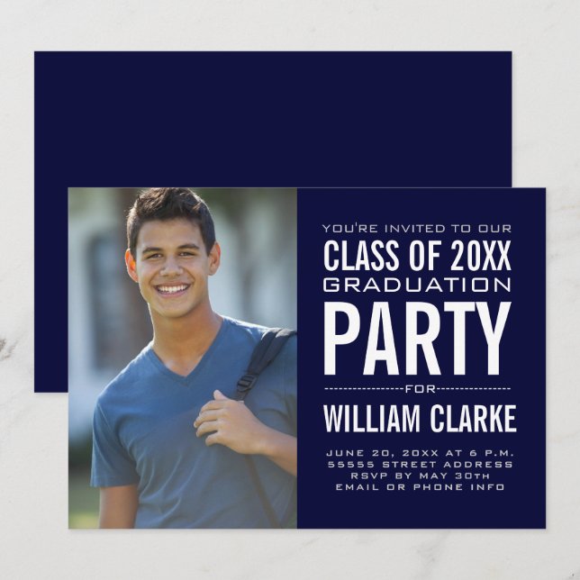 Invitación Partido de Graduación Moderna para Hombres (Anverso / Reverso)