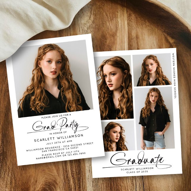 Invitación Partido de Graduación Moderno 4 Guión de Collage d (Subido por el creador)