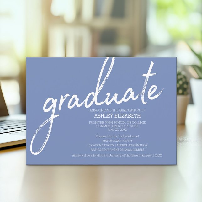 Invitación Partido de Graduación Moderno con guión y patrón i (Modern Graduation Announcement and Party Invitation)