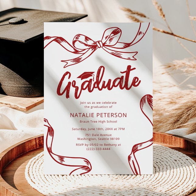 Invitación Partido de Graduación Moderno Doodle Red Bow (Subido por el creador)