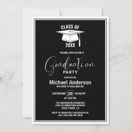 Invitación Partido de Graduación Moderno en Blanco y Negro