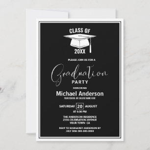 Invitación Partido de Graduación Moderno en Blanco y Negro