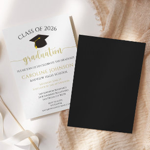 Invitación Partido de Graduación Moderno en Negro y Oro