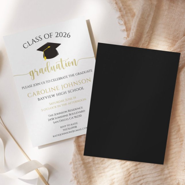 Invitación Partido de Graduación Moderno en Negro y Oro (Subido por el creador)