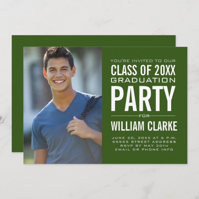 Invitación Partido de Graduación Moderno Masculino (Anverso / Reverso)