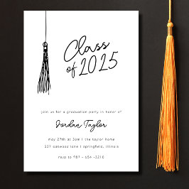 Invitación Partido de Graduación Moderno Mínimo Tassel Blanco