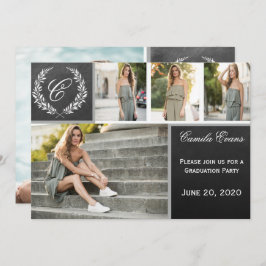 Invitación Partido de Graduación Monograma Chalkboard