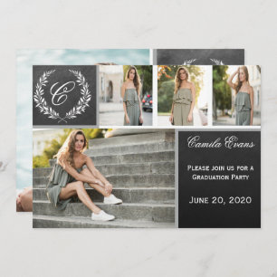 Invitación Partido de Graduación Monograma Chalkboard