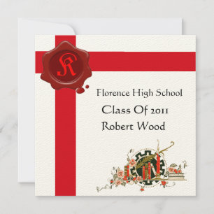 Invitación PARTIDO DE GRADUACIÓN Monograma de sellado de cera