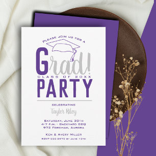 Invitación Partido de Graduación Morado y Gris