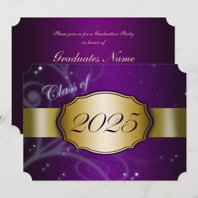 Invitación Partido de Graduación Morado y Oro 2025 (Anverso / Reverso)