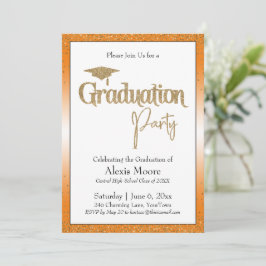 Invitación Partido de Graduación Naranja Brillante Ombre Gold