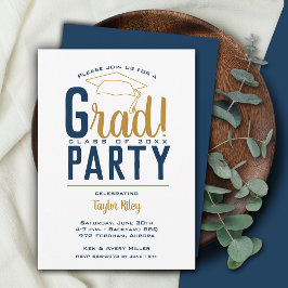 Invitación Partido de graduación Navy Blue & Gold