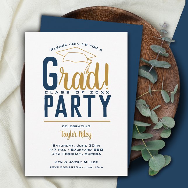 Invitación Partido de graduación Navy Blue & Gold (Subido por el creador)