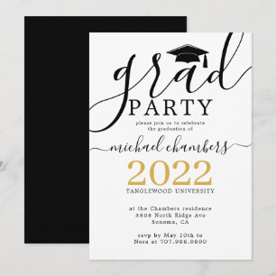 Invitación Partido de Graduación Negra con Guión Moderno