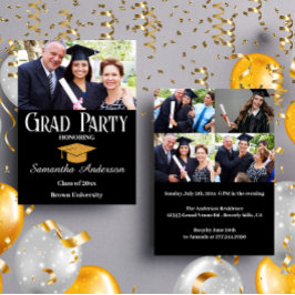 Invitación Partido de Graduación Negra de Collage de fotos Pe