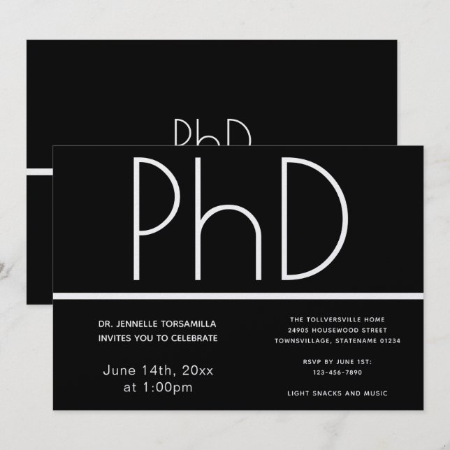 Invitación Partido de Graduación Negra de grado PhD (Anverso / Reverso)