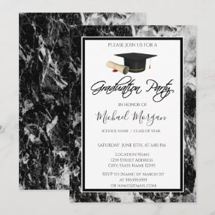 Invitación Partido de Graduación Negra de Mármol de Graduació
