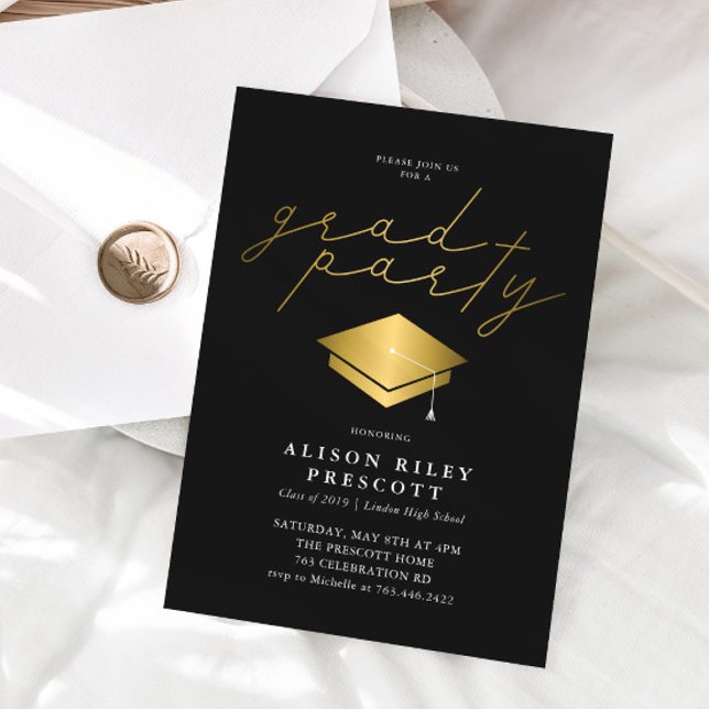 Invitación Partido de Graduación Negra del Graduado del Oro (Subido por el creador)
