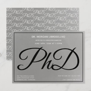 Invitación Partido de Graduación Negra Gris Silver de doctora