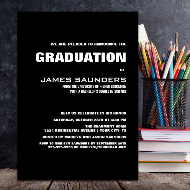 Invitación Partido de Graduación Negra Moderno (Subido por el creador)