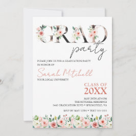 Invitación Partido de Graduación Negra, Oro y Floral