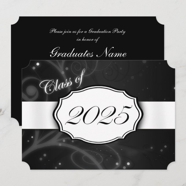 Invitación Partido de Graduación Negra y Blanca 2025 (Anverso / Reverso)