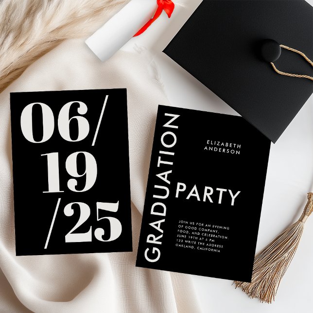 Invitación Partido de Graduación Negra y Blanca Moderna (Subido por el creador)