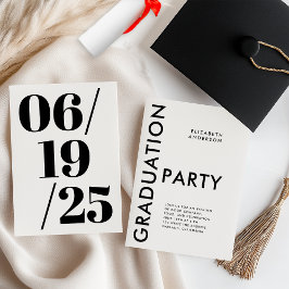 Invitación Partido de Graduación Negra y Blanca Negra y Negra