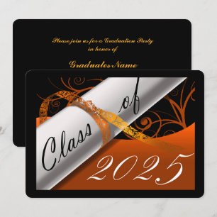 Invitación Partido de Graduación Negra y naranja