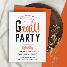 Invitación Partido de Graduación Negra y naranja