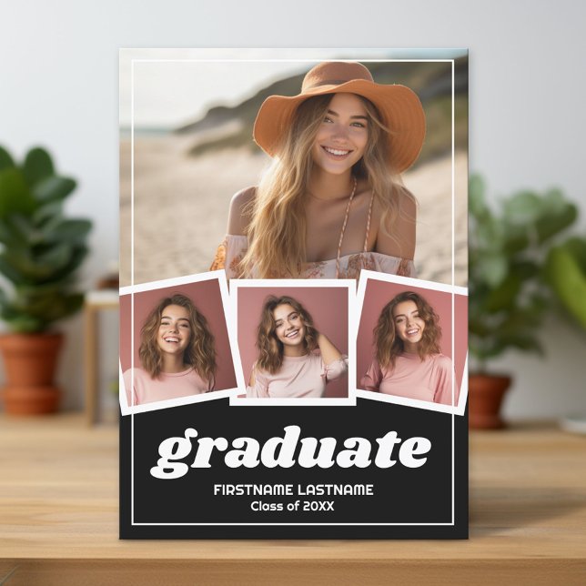 Invitación Partido de graduación negro de moda 4 Foto (Custom Graduation Announcement and Invitation)