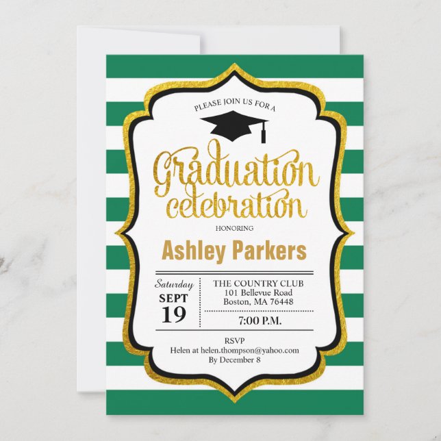 Invitación Partido de Graduación - Oro Blanco Verde (Anverso)