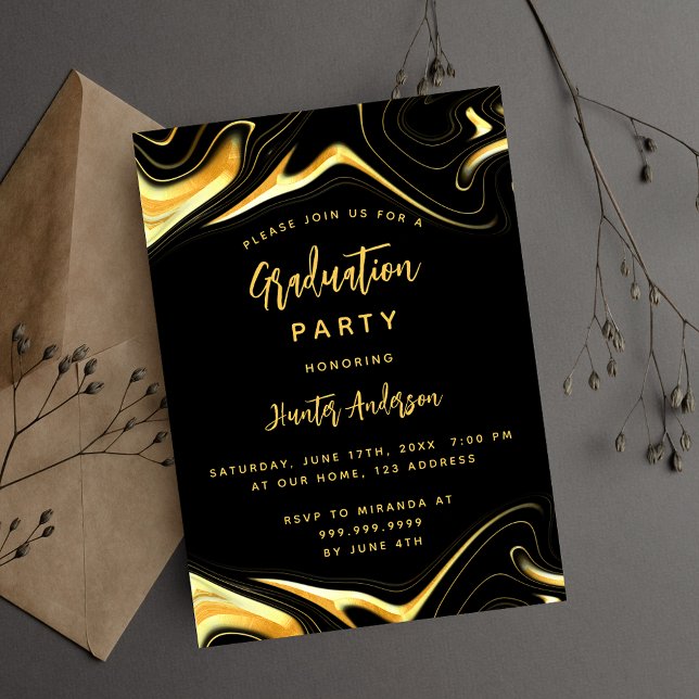 Invitación Partido de graduación oro negro moderno (Subido por el creador)
