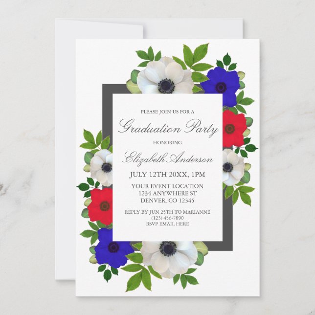 Invitación Partido de Graduación Patriótico Panda Anemone (Anverso)
