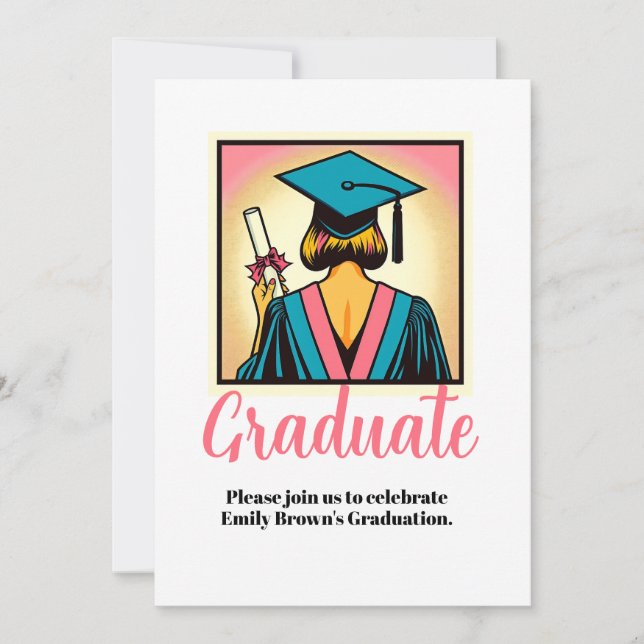 Invitación Partido de Graduación personalizado Pop Art (Anverso)