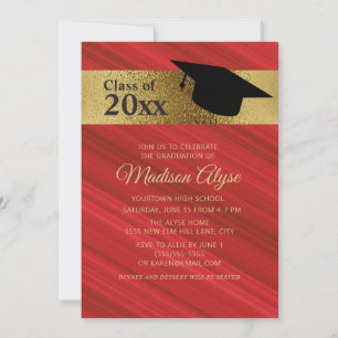 Invitación Partido de Graduación personalizado Rojo Negro Tap