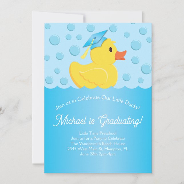 Invitación Partido de Graduación Preescolar Rubber Ducky (Anverso)