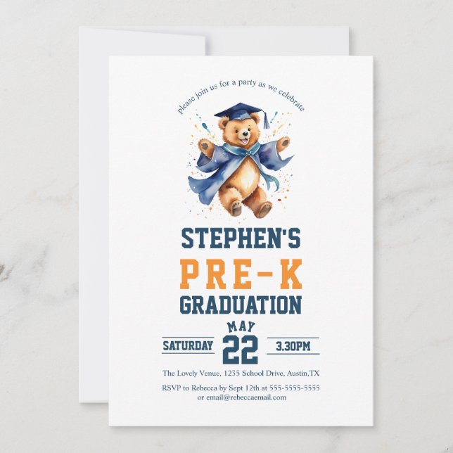 Invitación Partido de Graduación Preuniversitaria Cute Teddy  (Anverso)