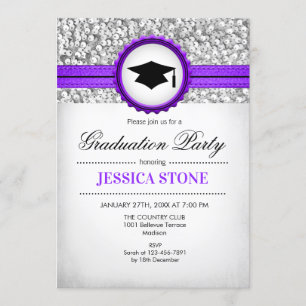 Invitación Partido de Graduación - Púrpura Blanco Plateado