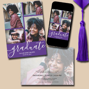 Invitación Partido de Graduación Púrpura Multifoto