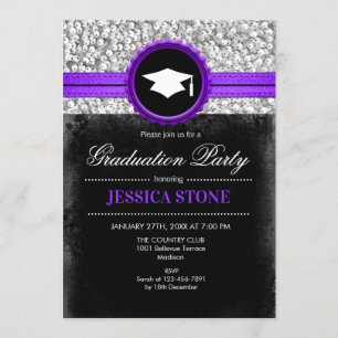 Invitación Partido de Graduación - Púrpura negro plateado