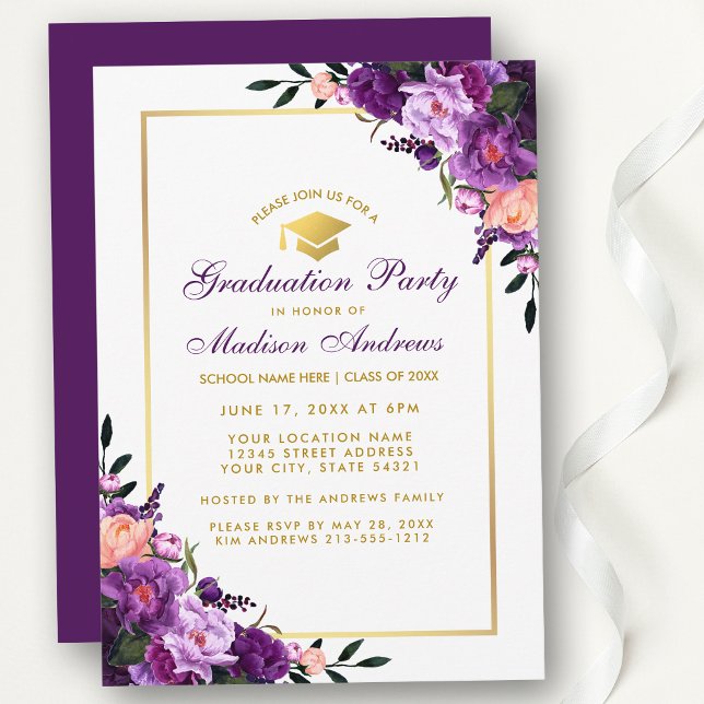 Invitación Partido de Graduación Púrpura Ultra Violeta Invita (Customize to change text color, style, add text & photos to back or change color of back of card.)